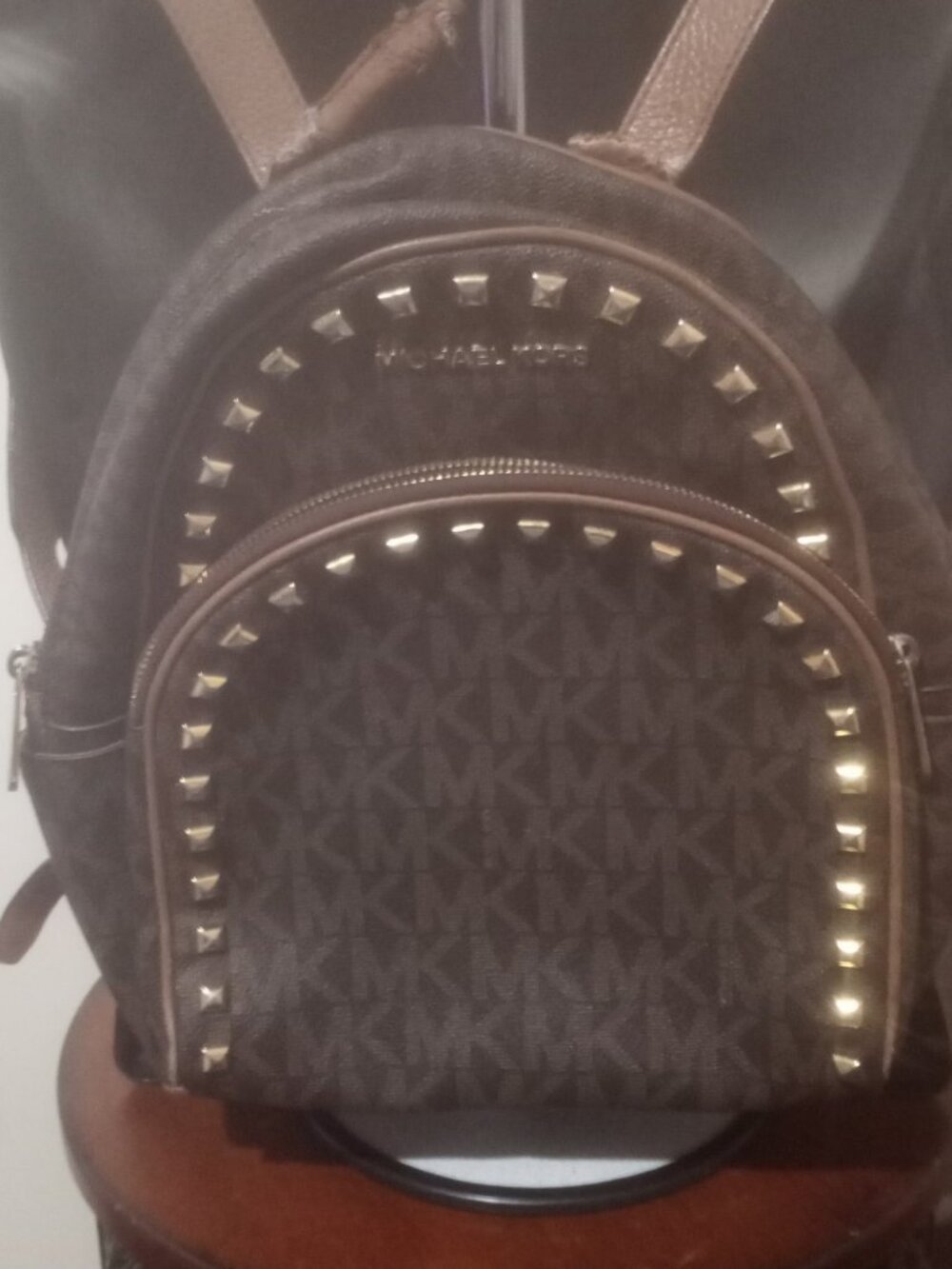 MICHAEL KORS Abbey Brown Pebbled Leather Gold Tone Studs Backpack - Picture 7 of 15